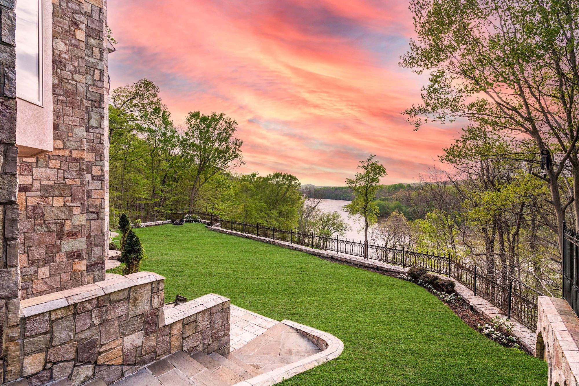 Lawn and Potomac River in evening light