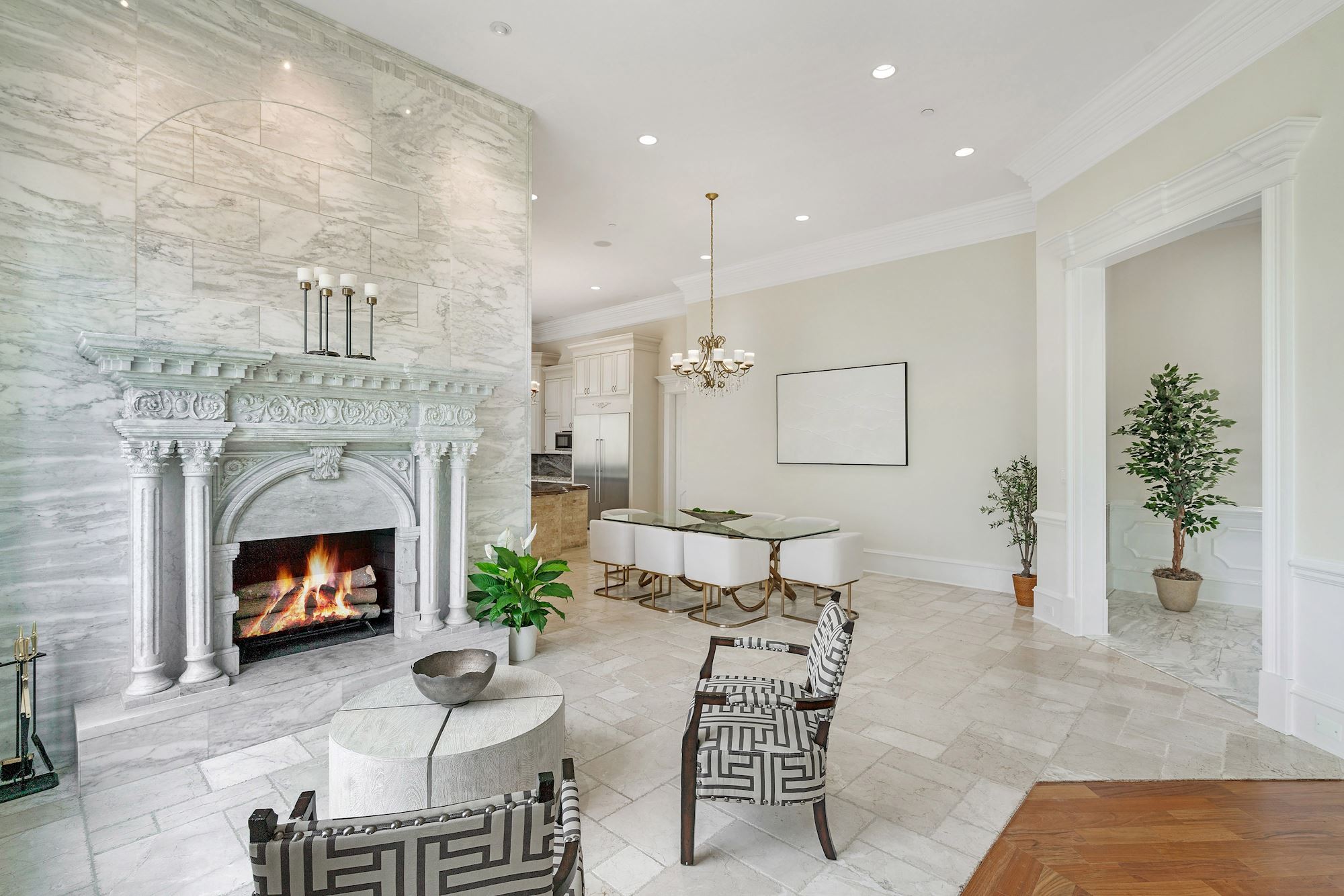The fireplace between the family room and breakfast.
