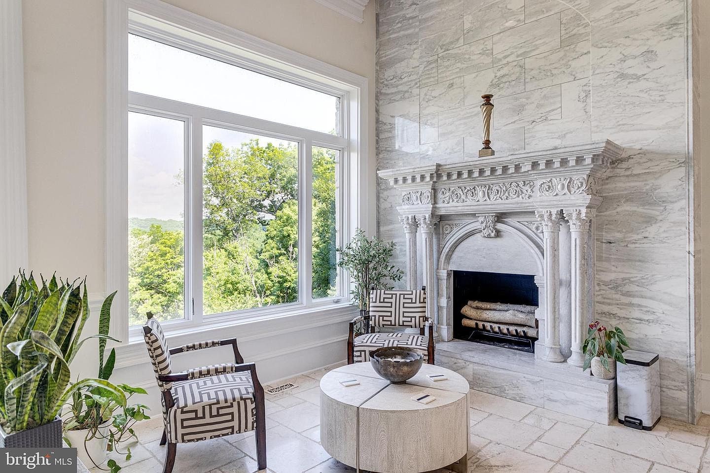 The family-room fireplace.